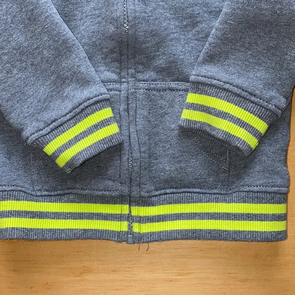 Gymboree Baby Boys Gray Fleece Zip-Up Jacket Neon Stripe Trim 18-24M